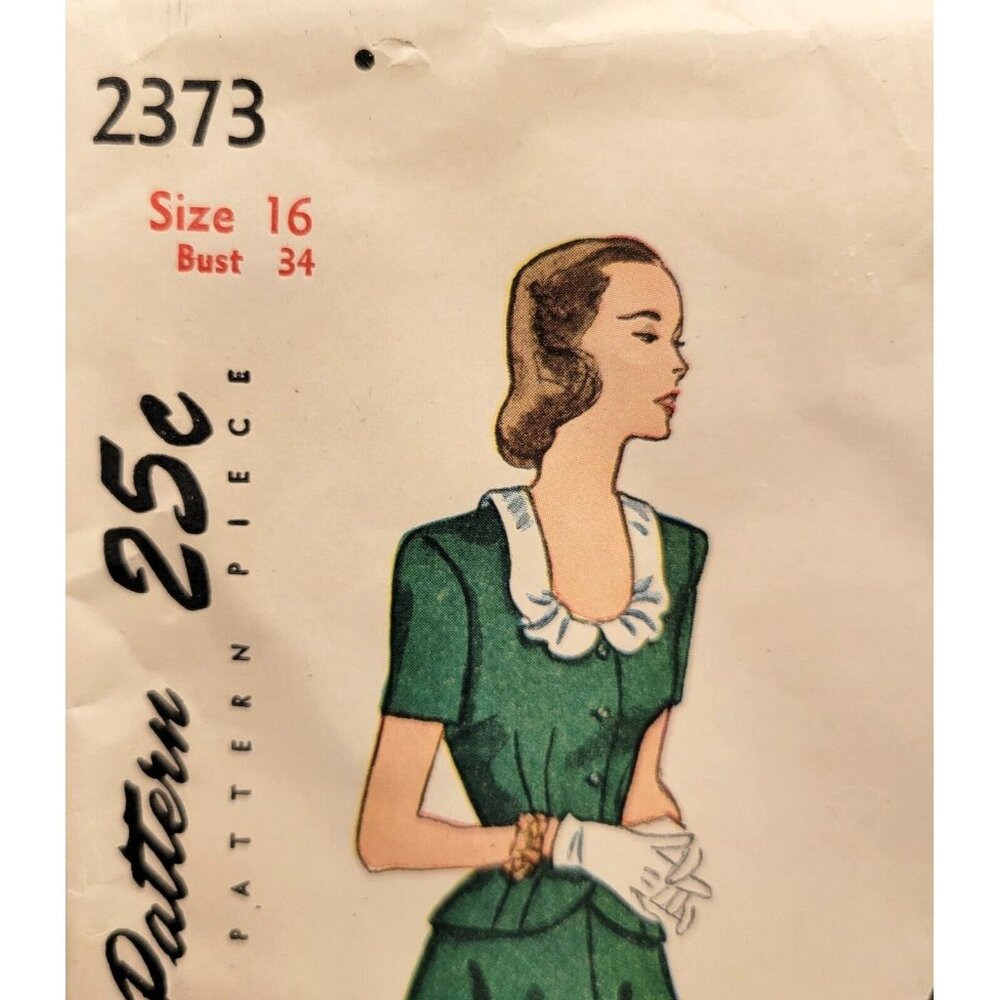 Simplicity 1940s Sewing Pattern Suit Dress Detachable Collar #2373 Size 16 UNCUT - Picture 2 of 3